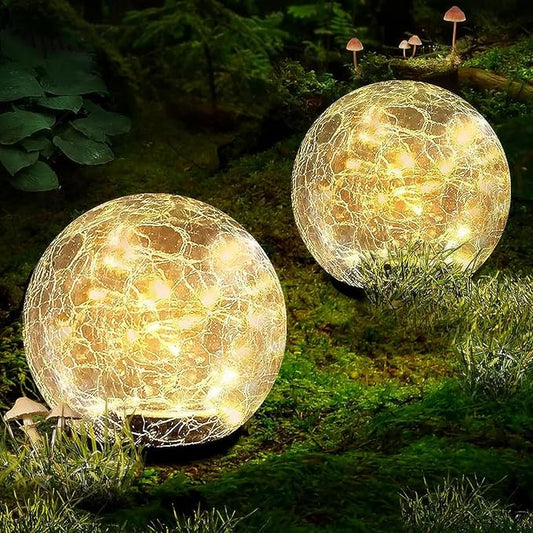 Garden Solar Ball Lights Outdoor Waterproof, 50 LED Cracked Glass Globe Solar Power Ground Lights for Path Yard Patio Lawn, Christmas Decoration Landscape Warm White(2 Pack 4.7'')