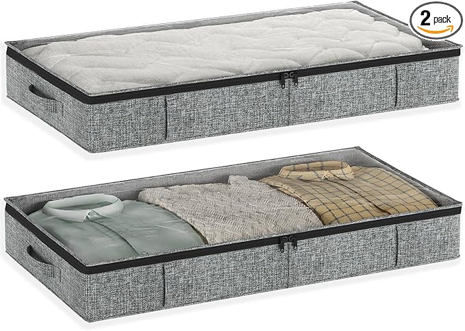 Gray Low Profile Under Bed Storage Containers 5 inches high, 33.8"x 17.7"x 5.1", Sturdy Underbed Shoe Storage Organizer, Foldable Fabric Under the Bed Storage Bins - Pack of 2