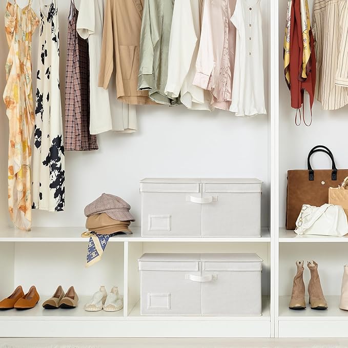 GRANNY SAYS Fabric Storage Bin with Lid, Decorative Storage Boxes, Basket for Shelves, Closet Storage Bins, Large Storage Bins for Clothing, Jumbo, Ivory, 2-Pack