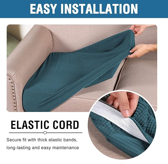 H.VERSAILTEX Super Stretch Individual Seat Cushion Covers - Sofa & Couch Cushion Slipcover Sets - Thick Jacquard Textured Twill Fabric (3 Piece XL Sofa Cushion Covers, Deep Teal)