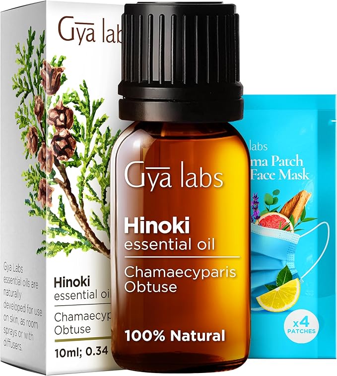 Gya Labs Hinoki Essential Oil for Diffuser & Skin - 0.34 Fl Oz - 100% Pure Natural Hinoki Oil for Hair, Massage, Aromatherapy Spray & Candle Making Scent