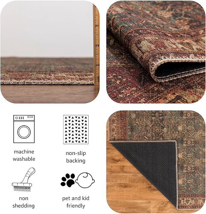Keen Home Design 9x12 Rug - Machine Washable Area Rug with Non-Slip Backing, Ideal for Living Room, Dining Room, Bedroom - Vintage, Easy Clean, Durable, Low Pile Rug - (9' x 12')