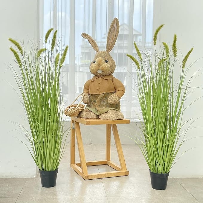 Green Onions Fake Plants,Artificial Plants Indoor, Fake Grass Decor Green Plant Fake Outdoor Flowers Fake Succulents,Artificial Tall Grass Plants with Pots House Decorative(47" 2 Pack)