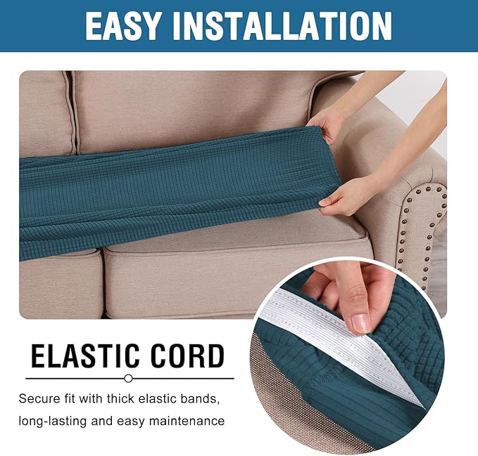 H.VERSAILTEX Super Stretch Individual Seat Cushion Covers Sofa Covers Couch Cushion Covers Slipcover Sets Thick Jacquard Textured Twill Fabric (1 Piece Loveseat Cushion Cover, Deep Teal)