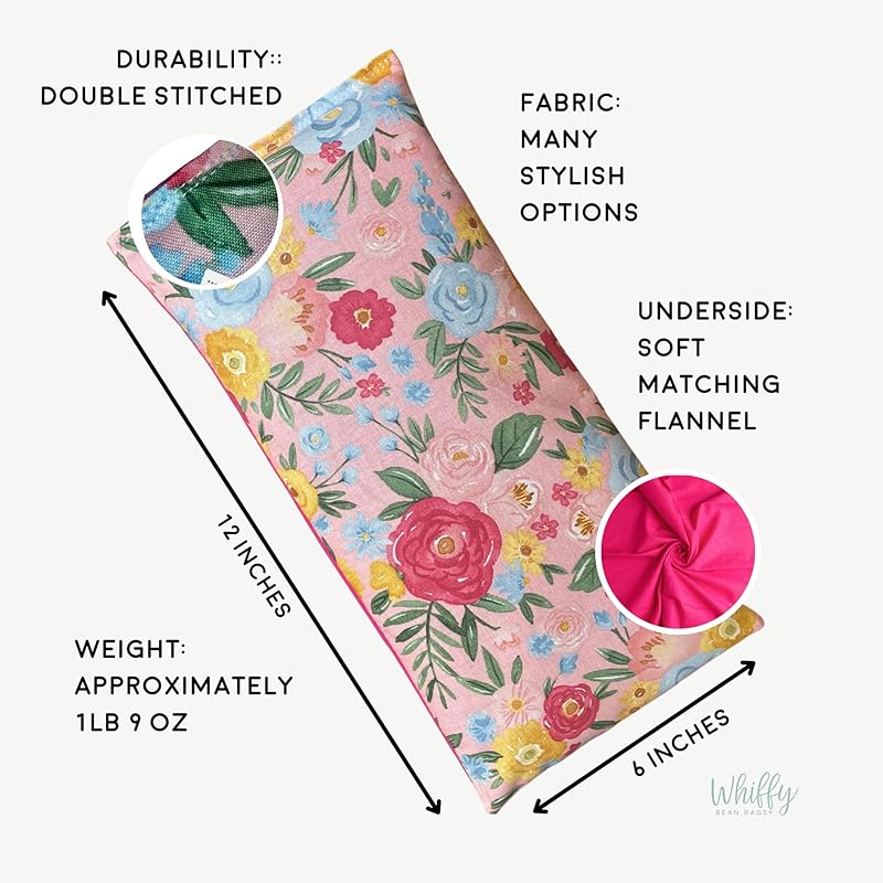 Large Microwave Heating Pad with Flax Seed, Scented or Unscented, Good For Back Pain or Cramps, Moist Heat Therapy or Ice Pack, Microwavable Bean Bag, 6" x 12" (Pink Floral, Lavender & Chamomile)