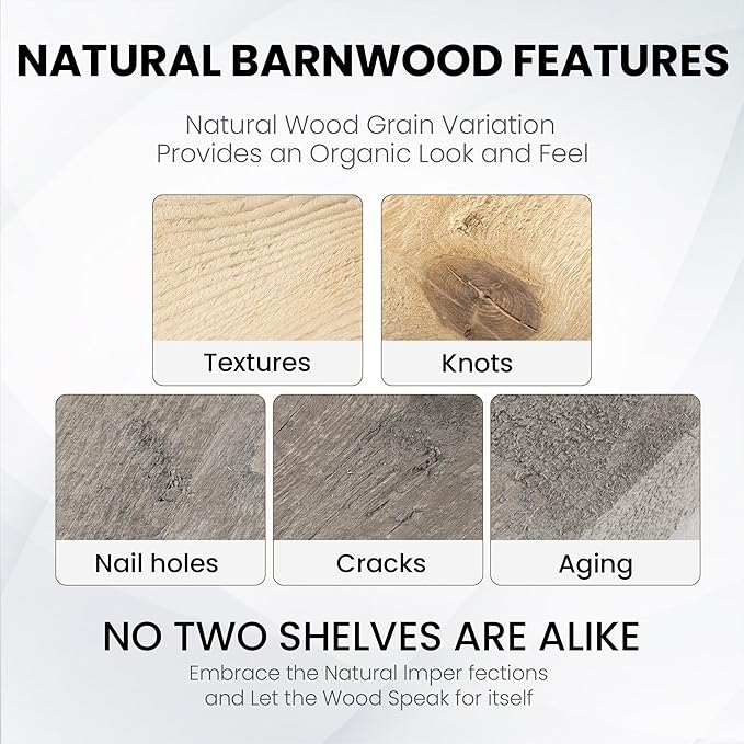 Fun Memories Floating Shelves for Wall Dec, 48"x8" Rustic Reclaimed Wood Shelves, Heavy-Duty Wall Mounted Shelves with Invisible Brackets for Living Room, Bedroom, Kitchen, Grey Finish, Set of 2