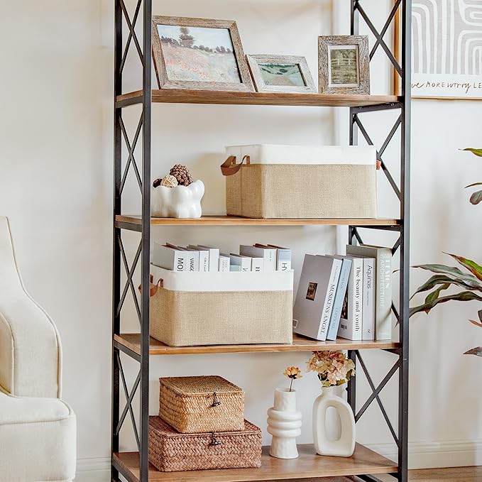 GRANNY SAYS Storage Baskets for Shelves, Closet Organizer Bins, Clothes Storage Bins with Metal Frame, Large Baskets for Organizing and Storage, Collapsible, Khaki, 2-Pack