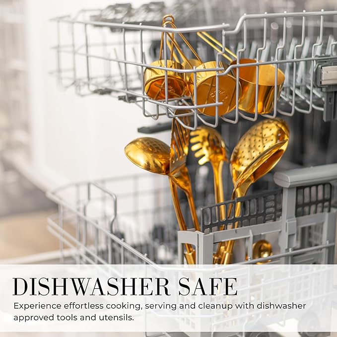 Gold Cooking Utensils with Measuring Cups and Spoons Set - 13-Piece Luxury Gold Kitchen Accessories Includes Metal Measuring Cups and Spoons for Baking, Cooking, and Elegant Kitchen Decor