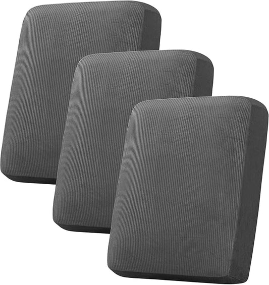 H.VERSAILTEX Velvet Stretch Couch Cushion Cover Plush Cushion Slipcover for Chair Loveseat Sofa Cushion Furniture Protector Seat Cushion Sofa Cover (3 Piece Sofa Cushion Covers, Grey Striped)