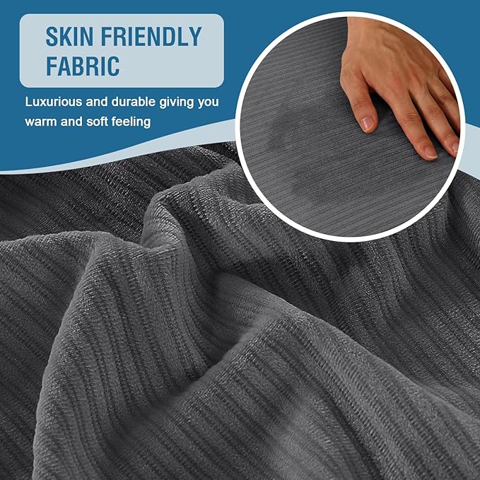 H.VERSAILTEX Velvet Stretch Couch Cushion Cover Plush Cushion Slipcover for Chair Loveseat Sofa Cushion Furniture Protector Seat Cushion Sofa Cover (3 Piece Sofa Cushion Covers, Grey Striped)