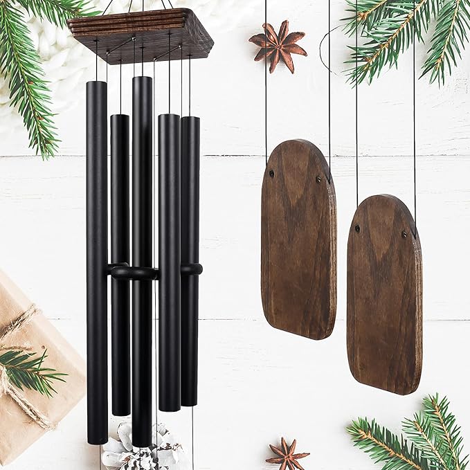 48" Large Wind Chimes for Outside Deep Tone, Wood Wind Chimes Outdoor Clearance, Memorial Gifts for Mother's Day and Christmas, Outdoor Decor for Garden, Patio, Yard(Big Wind Chime, Black)