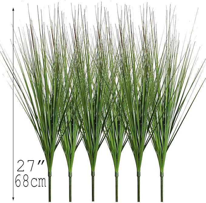 27" Artificial Plants Onion Grass Greenery Faux Fake Shrubs Plant Flowers Wheat Grass for House Home Indoor Outdoor Office Room Gardening Indoor Décor (12 Pack)