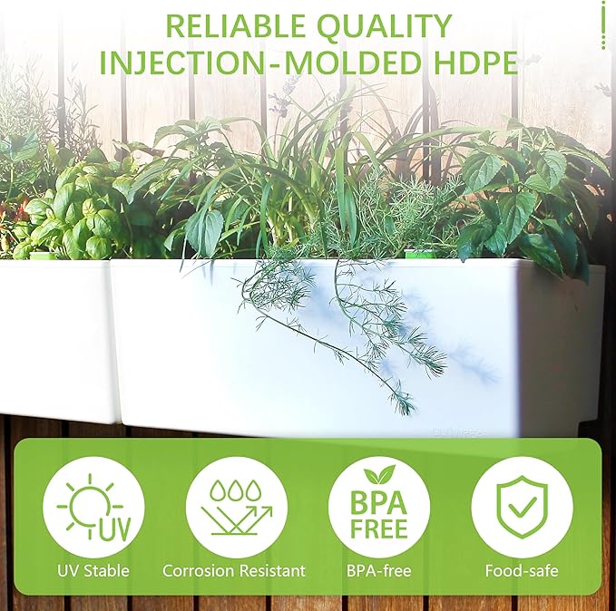 Glowpear Self Watering Planter Box - 23.6", White - UV Stable, Scalable Wall Mounts Plant Pot with Water Gauge, Indoor Outdoor for Vegetables, Flowers, Herbs, and Succulents, Gardening