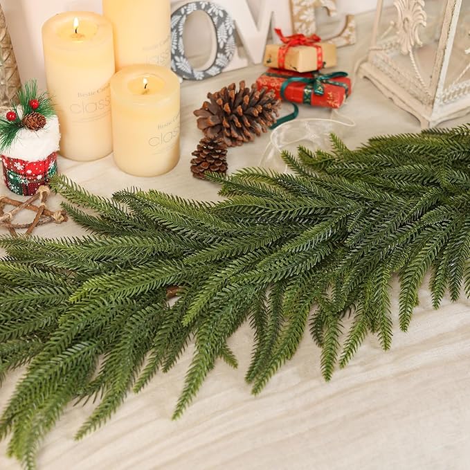 5FT Christmas Norfolk Pine Garland -2PCS, Artificial Pine Needles Garlands Faux Greenery Fake Garland for Holiday Fireplace,Table,Window,Stairs,Mante,Indoor Outdoor Decor