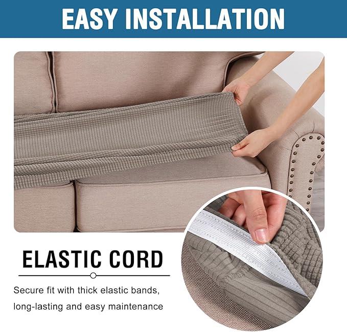 H.VERSAILTEX Super Stretch Individual Seat Cushion Covers Sofa Covers Couch Cushion Covers Slipcover Sets Thick Jacquard Textured Twill Fabric (1 Piece Loveseat Cushion Cover, Taupe)