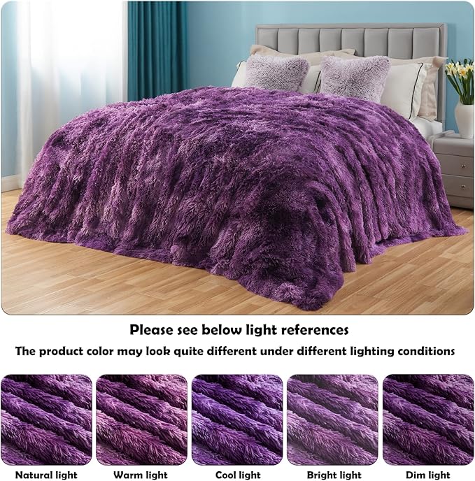 GONAAP Fuzzy Faux Fur Throw Blanket Queen Size Tie-dye Violet Purple Super Soft Cozy Plush Fuzzy Shaggy Blanket for Couch Sofa Bed (Tie-dye Violet Purple, Queen(90"x90"))