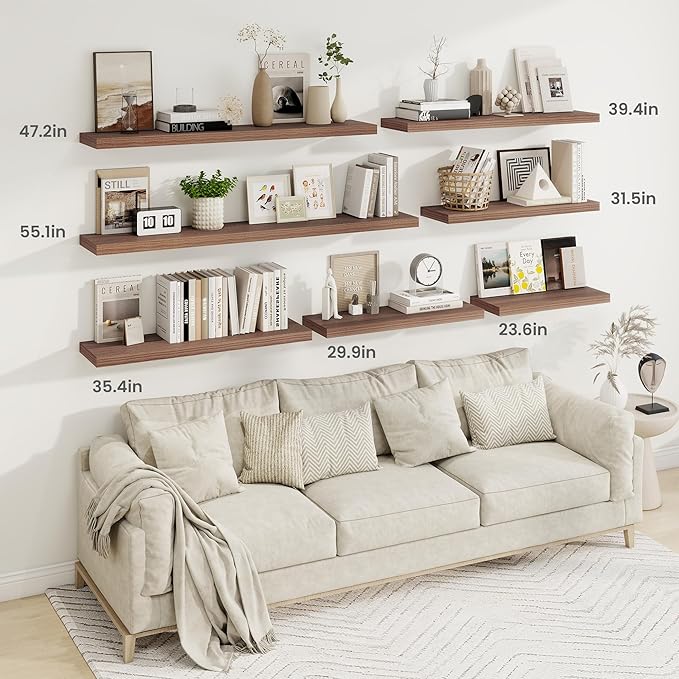 Fun Memories Floating Shelves for Wall, 30 Inch Rustic Wood Wall Mounted Shelves for Bathroom, Bedroom, Kitchen, Living Room, Deep Floating Shelves for Storage & Home Decor (Walnut, Set of 2)