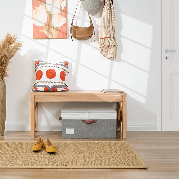 GRANNY SAYS Decorative Storage Boxes with Lid, Large Storage Bins with Double-Open Lid and Divider, Fabric Storage Bins for Clothes, Linen Storage Bins, 63L Closet Storage Bins, White&Gray