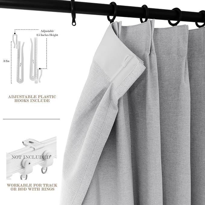 120" Wx96 L Linen Room Divider Drapes for Doorway/Glass Window/Sliding Door/Patio, Extra Wide Pinch Pleated Full Blackout Curtains for Girls Boys Teen Kids Room, 1 Panel, Silver Grey