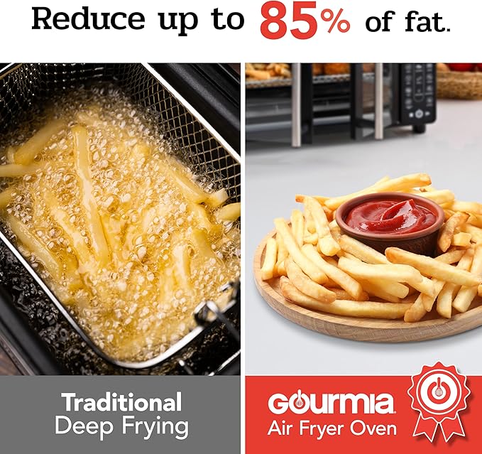 Gourmia Toaster Oven Air Fryer Combo 17 cooking presets 1700W french door digital air fryer oven 24L capacity accessories, convection rack, baking pan tray recipe book GTF7460,Large,Black