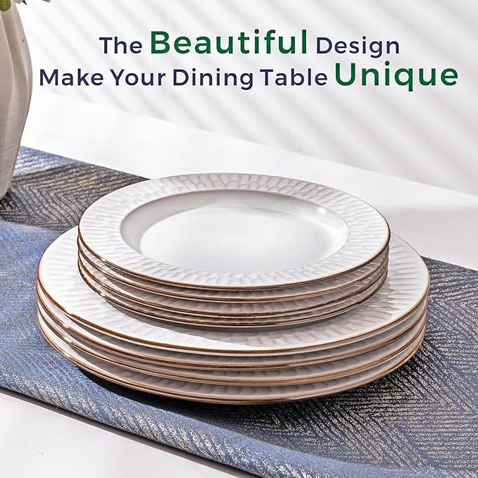 GBHOME Ceramic Dinnerware Sets,18 pcs Embossed Elegant Stoneware Plates and Bowls Sets, Housewarming Wedding Gift | Dishwasher & Microwave Safe | Dishes Set Service for 6