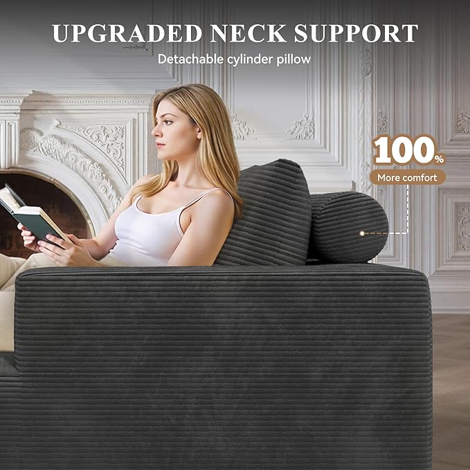 Modular Sectional Sofa with L-Shape Chaise,Cloud Sectional Modern Sleeper Couch with Deep Seat,Sponge Compression Sofas No Assembly Required (Dark Gray-Corduroy Fabric) 1pcs