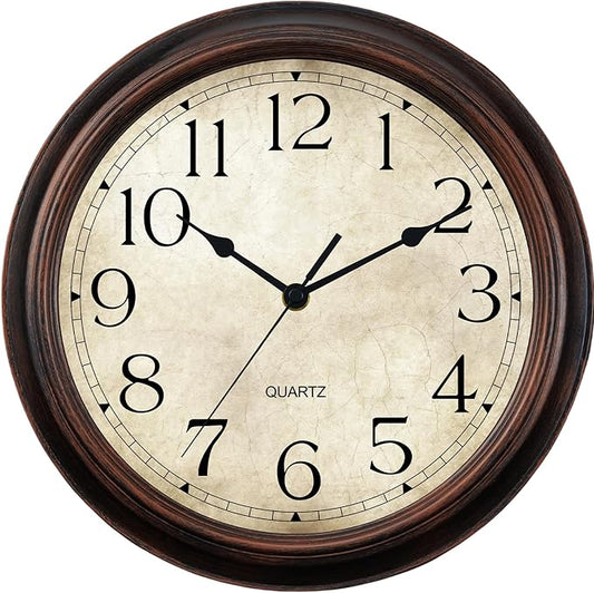 12 Inch Wall Clocks Battery Operated Silent Non-Ticking Analog Wall Clock Vintage Retro Rustic Style Decorative for Living Room Kitchen Home Office(Bronze)