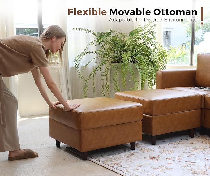 118.5" Faux Leather Modular Sectional Convertible Sofa, L Shaped Couch Set for Living Room, Large 8-Seater Comfy Cloud Couches with Movable Storage Ottoman DIY Combination - Brown