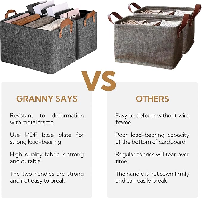 GRANNY SAYS Storage Baskets for Shelves, Closet Organizer Bins, Clothes Storage Bins with Metal Frame, Extra Large Baskets for Organizing and Storage, Collapsible, Dark Gray, 2-Pack