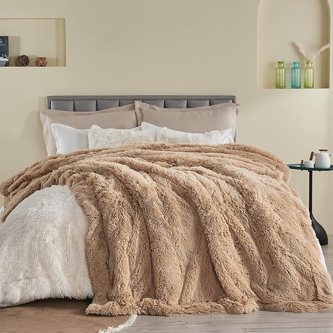 GONAAP Fuzzy Faux Fur Throw Blanket Twin Size Brown Super Soft Cozy Plush Fuzzy Shaggy Blanket for Couch Sofa Bed (Brown, Twin(60"x80"))