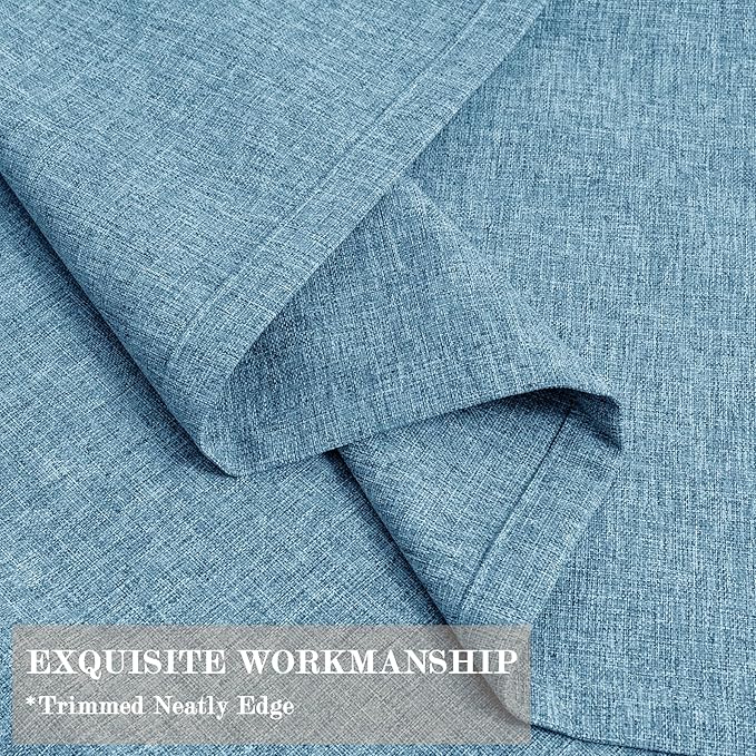 100" W x 84" L Faux Linen Room Divider Curtains, Full Blackout Pinch Pleated Drapes for Traverse Rod, Bedroom Divider Privacy Drapery with Hooks for Ceiling Track, 1 Panel, Blue