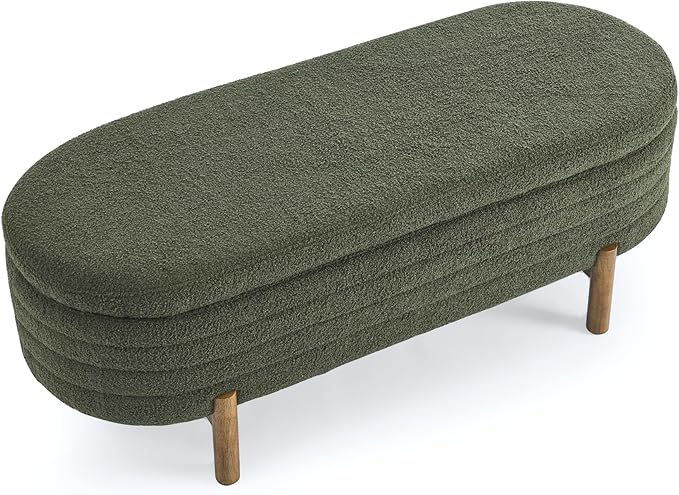 Furniliving 46” Storage Benches, End of Bed Bench with Button-Tufted Large Upholstered Storage Ottoman Teddy Window Bench with Storage Shoe Cabinet Bench, for Bedroom, Entryway, Closet, Green