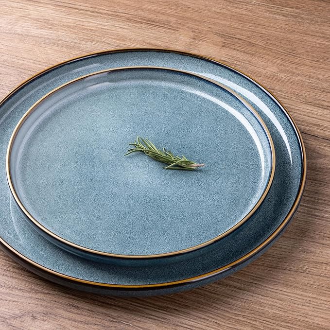 GBHOME Ceramic Dinnerware Sets for 8, 24 Pieces Stoneware Plates and Bowls Sets, Scratch Resistant Dishes, Dishwasher & Microwave Safe, Reactive Glaze-Space