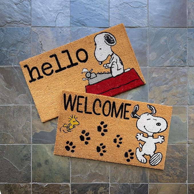 Gertmenian Peanuts Snoopy Coir Doormat - 2x3 Welcome Mat (2-Pack), Ideal for High Traffic Areas in Front Door, Garage, Entryway - Welcome, 80022