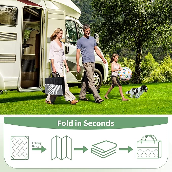 GENIMO Outdoor Rug 10' x 14' Waterproof for Patios Clearance, Reversible Outdoor Plastic Straw Camping Rug Carpet, Large Area Rugs Mats for RV, Camper, Deck, Balcony, Porch, Beach, Picnic, Grey&White