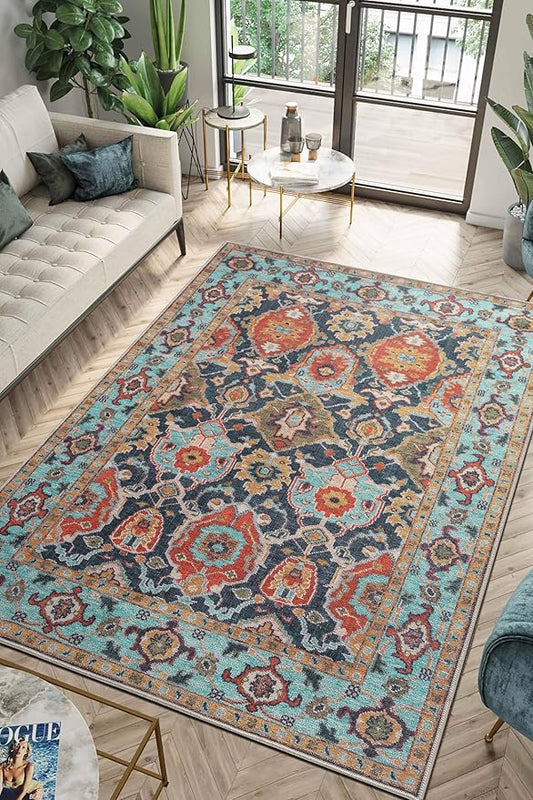 Keen Home Design 8x10 Rug - Machine Washable Area Rug with Non-Slip Backing, Ideal for Living Room, Dining Room, Bedroom - Vintage, Easy Clean, Durable, Low Pile Rug - (8' x 10')