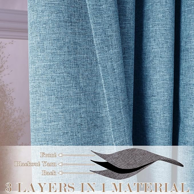 100" W x 96" L Faux Linen Room Divider Curtains, Full Blackout Pinch Pleated Drapes for Traverse Rod, Bedroom Divider Privacy Drapery with Hooks for Ceiling Track, 1 Panel, Blue