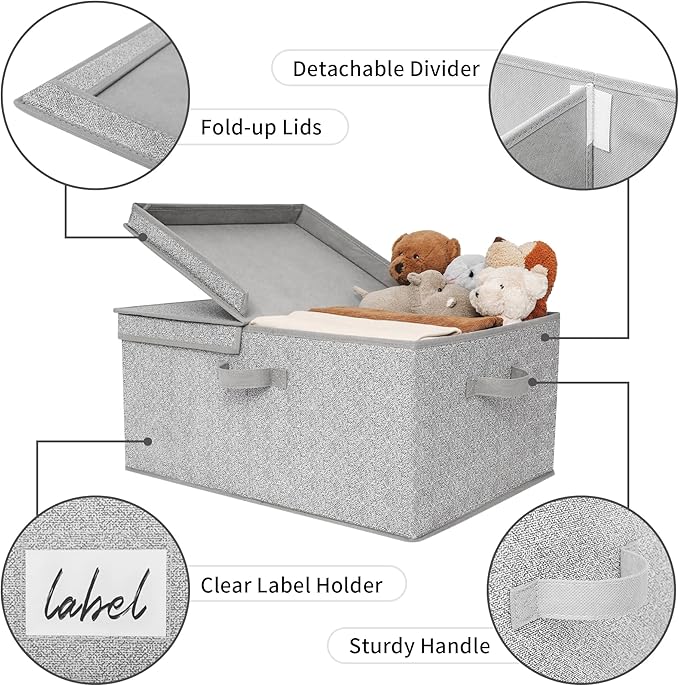 GRANNY SAYS Fabric Storage Bin with Lid, Decorative Storage Box, Extra Large Storage Baskets, Closet Organizer, Gray, 1-Pack