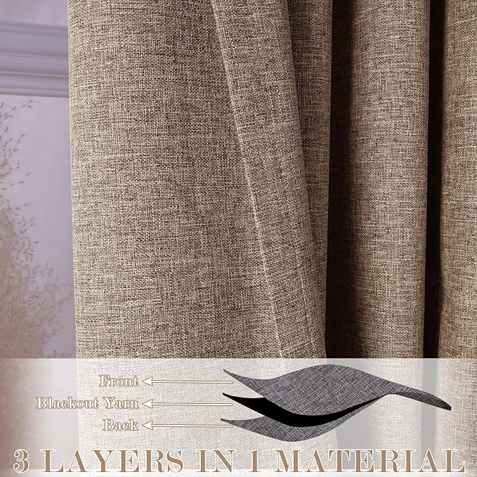 100% Blackout Linen Textured Drapes for Bedroom Pinch Pleated Curtains for Track System Portable Drapery for Sliding Glass Door/Storage/Space Room Divider, 70" Wx96 L, 1 PC, Taupe