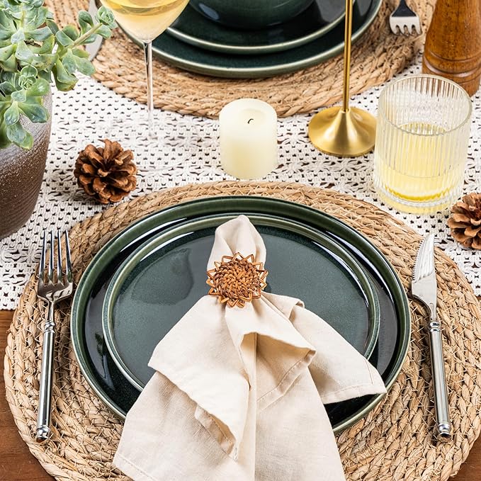 GBHOME Ceramic Dinnerware Sets for 8, 24 Pieces Stoneware Plates and Bowls Sets, Reactive Glaze Dishes -Scratch Resistant, Dishwasher&Microwave Safe, Earth Green