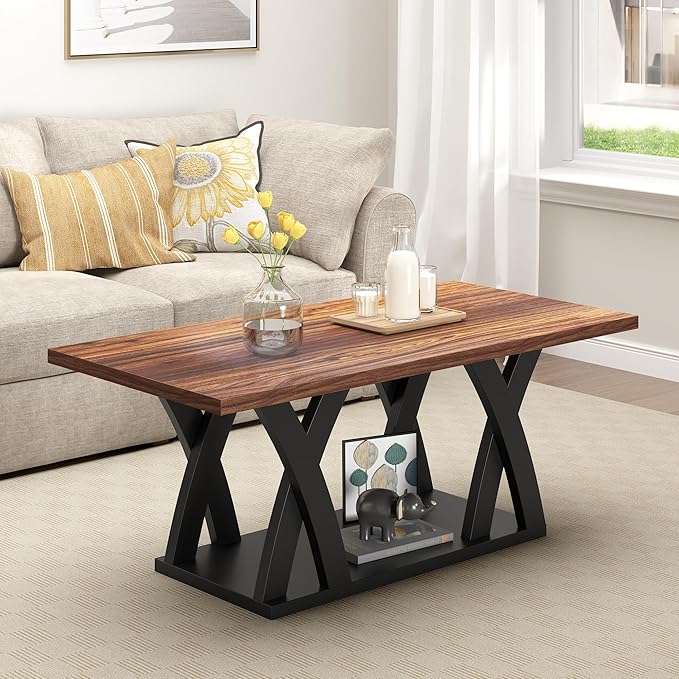 47” Wood Coffee Tables for Living Room Rustic Stands with Storage Shelf Black Blown Coffee Tables for Living Room Farmhouse Center Stands with Shelf. Farmhouse Rectangle Center Table