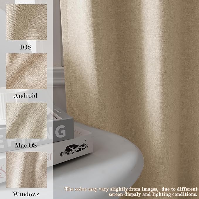 70" W x 108" L Faux Linen Room Divider Curtains, Full Blackout Pinch Pleated Drapes for Traverse Rod, Bedroom Divider Privacy Drapery with Hooks for Ceiling Track, 1 Panel, Sand Beige