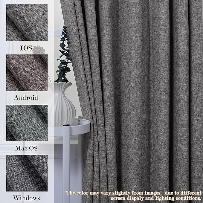 100" W x 84" L Faux Linen Room Divider Curtains, Full Blackout Pinch Pleated Drapes for Traverse Rod, Bedroom Divider Privacy Drapery with Hooks for Ceiling Track, 1 Panel, Natural Grey