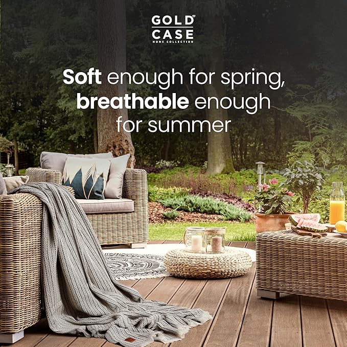 Gold Case Throw Blanket for Couch – 100% Recycled Turkish Cotton Blankets & Throws – Elegant Decorative Throw Blankets for Living Room Sofa – Woven Throws for Couch – Vintage Navy Blue – 50x60