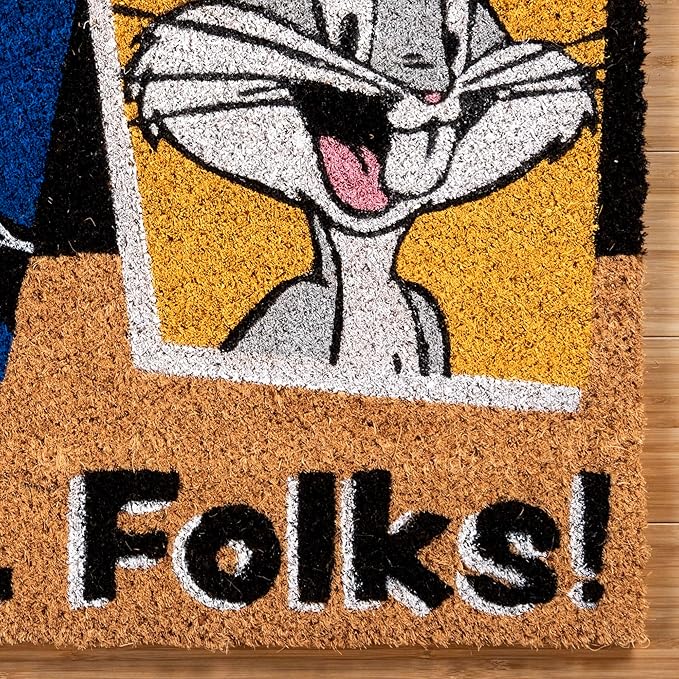 Gertmenian Looney Tunes Coir Doormat - 2x3 Welcome Mat (2-Pack), Ideal for High Traffic Areas in Front Door, Garage, Entryway - Warner Bros. Doc/Folks, 80029