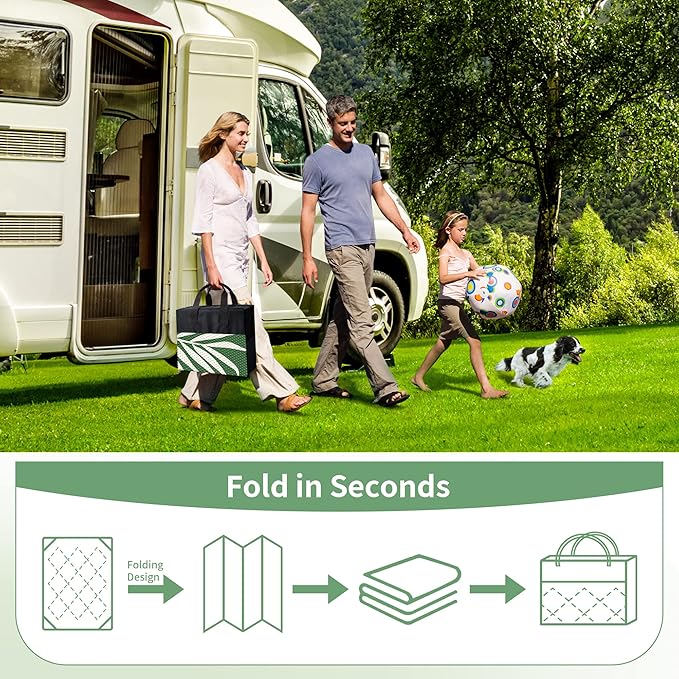 GENIMO Outdoor Rug 5' x 8' Waterproof for Patios Clearance, Reversible Plastic Straw Camping Rug Carpet, Large Area Rugs Mats for RV, Picnic, Backyard, Deck, Balcony, Porch, Dark Green&White