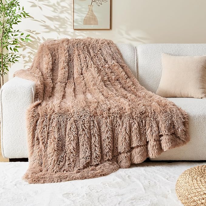 GONAAP Fuzzy Faux Fur Throw Blanket Taupe Super Soft Cozy Plush Fuzzy Shaggy Blanket for Couch Sofa Bed (Taupe, Throw(50"x60"))