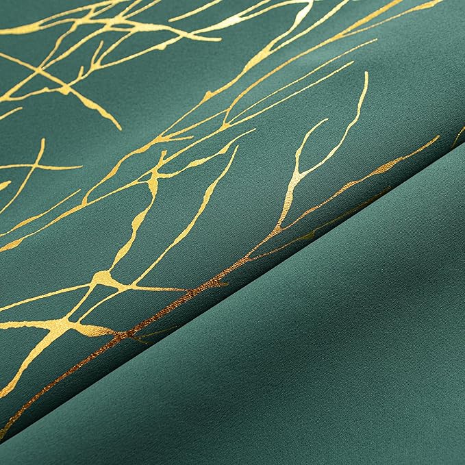 Grommets Blackout Long Window Curtains Green Gold-52W*95L 2PCS Drapes for Bedroom