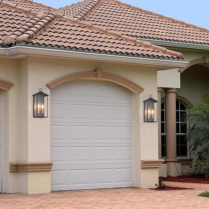 18 Inch Wall Light in Clear Glass and Textured Black and Golden Candle Cap Sleeve,Outdoor Lighting Wall Sconce,2-Light 120watts for House Doorway Garage,Bulb Not Included.