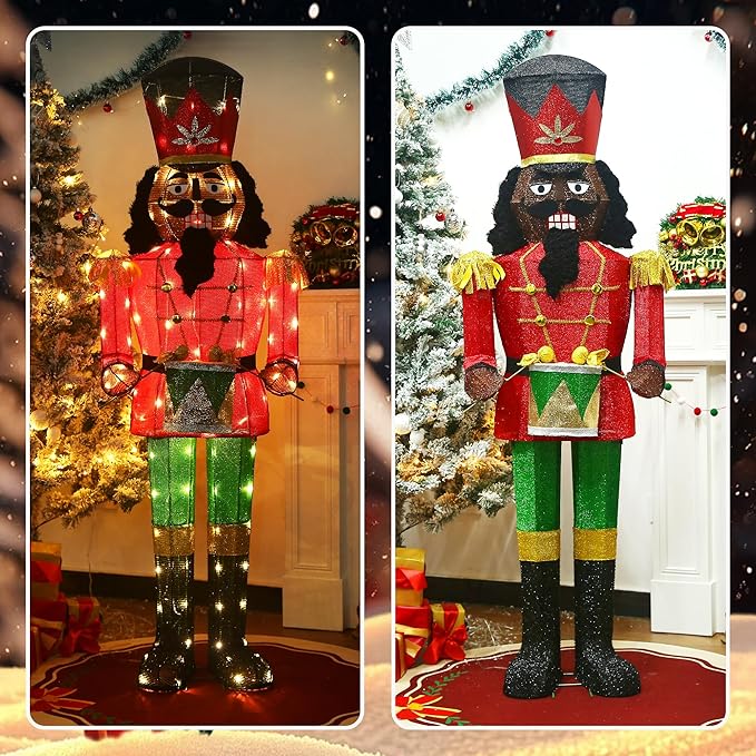 61Inch Nutcracker Christmas Decor Outdoor with LEDs 5 Feet Lighted Large Nutcracker Lighted Christmas Decorations Outdoor with Stakes & Zip Ties for Xmas Yard, Porch, Lawn